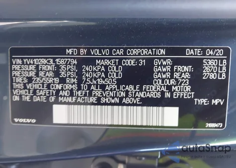 2020 Volvo Xc60 T5 Momentum from USA, damaged, VIN YV4102RK3L1587794